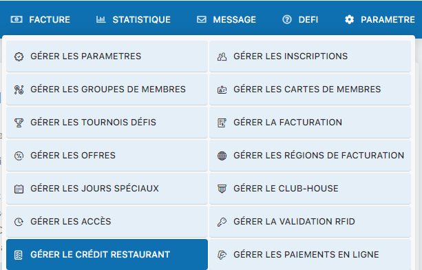 Accès au menu crédit restaurant