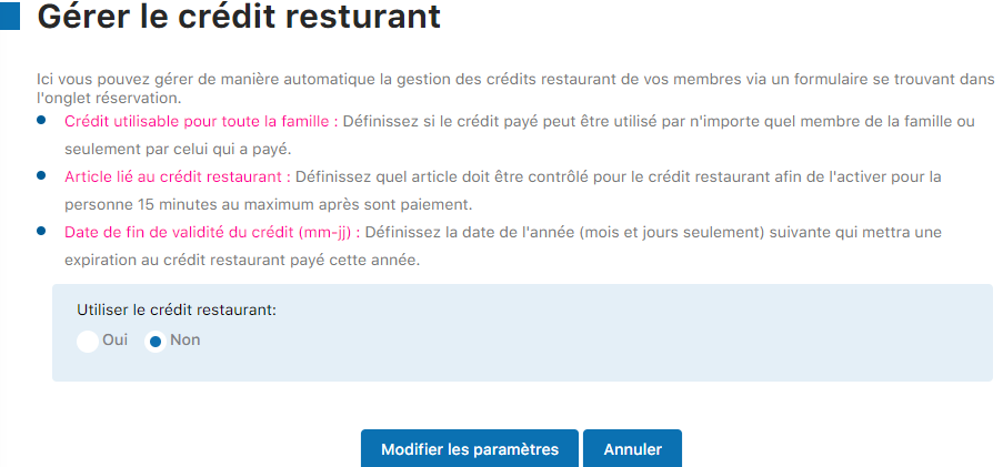 Activation du crédit restaurant