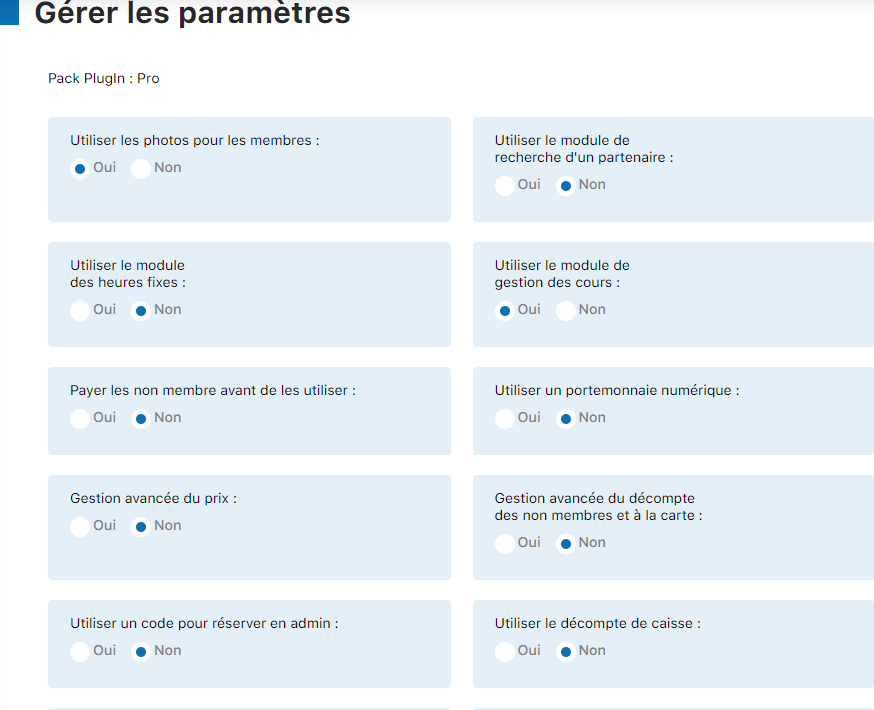 Écran des paramètres généraux