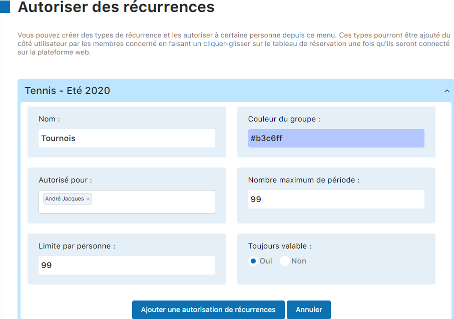 Configuration des autorisations