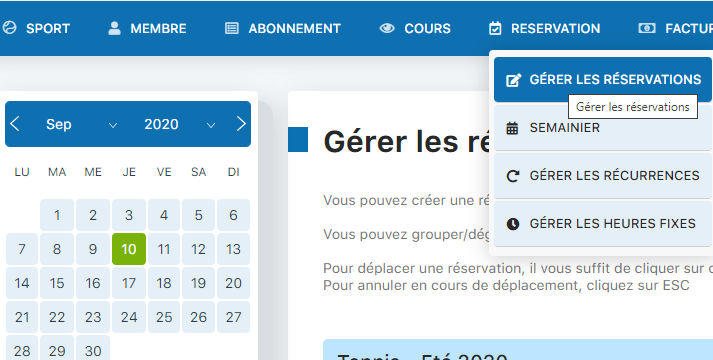 Sélection de la date dans les réservations