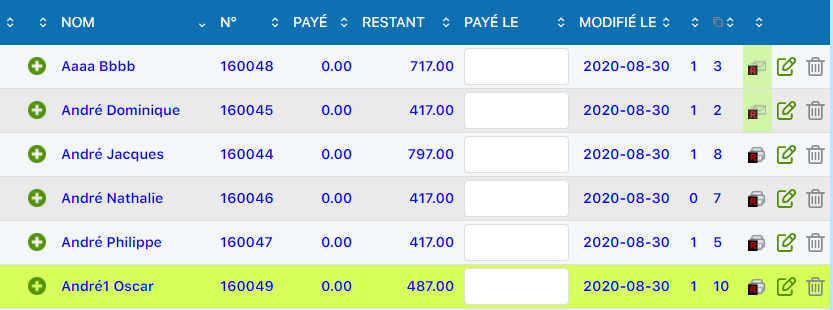 Liste des factures