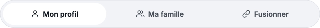 Onglets du profil : Mon profil, Ma famille, Fusionner